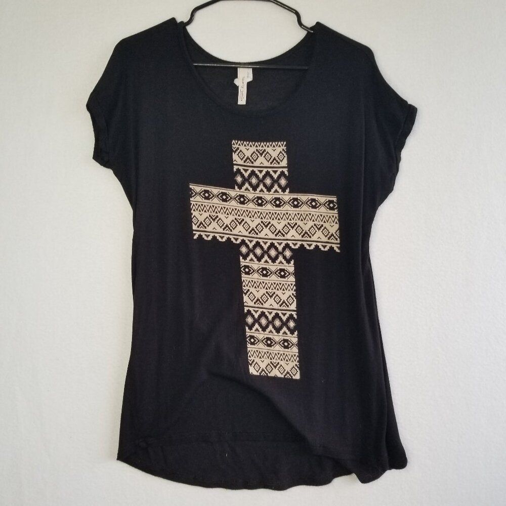 Lovely Souls Aztec Cross Black T Shirt Short Sleeve M